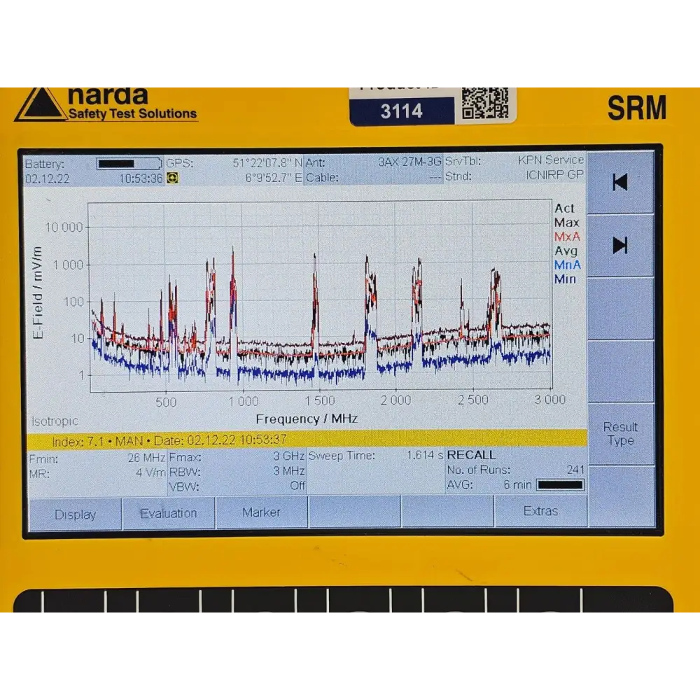 Narda 3501/03 three-axis E-field probe tip detail showing orthogonal dipole sensor arrangement