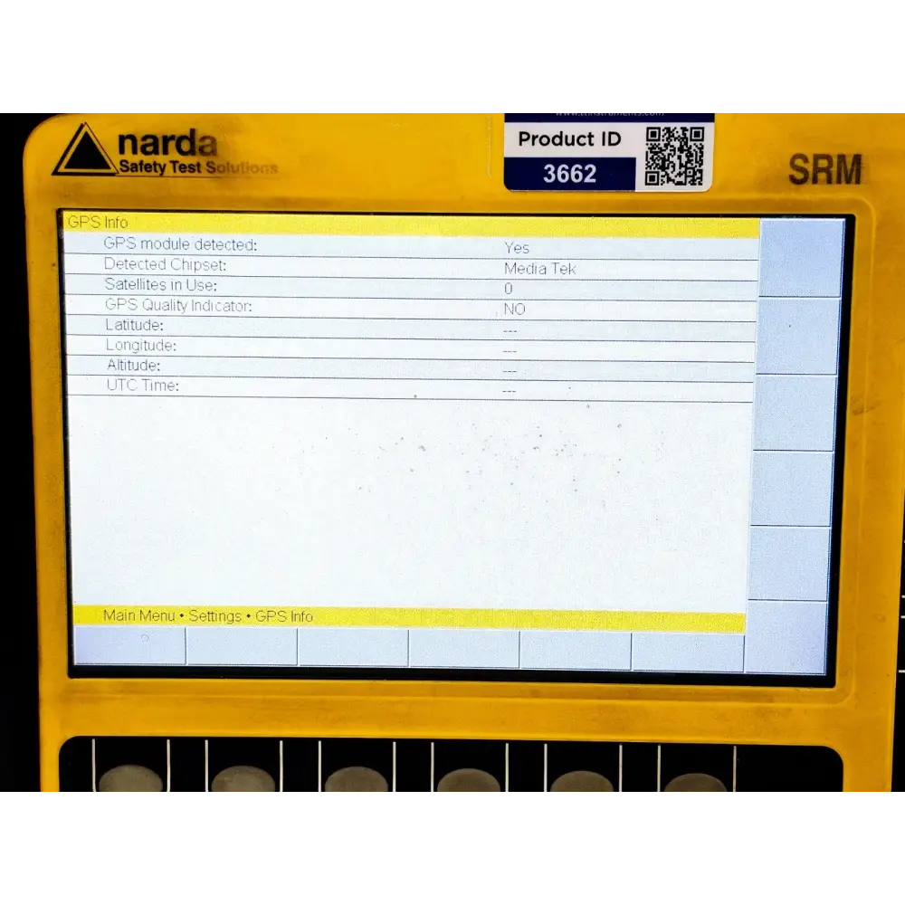 Narda 3602/01 carry case open showing foam-lined interior with SRM-3006 mainframe