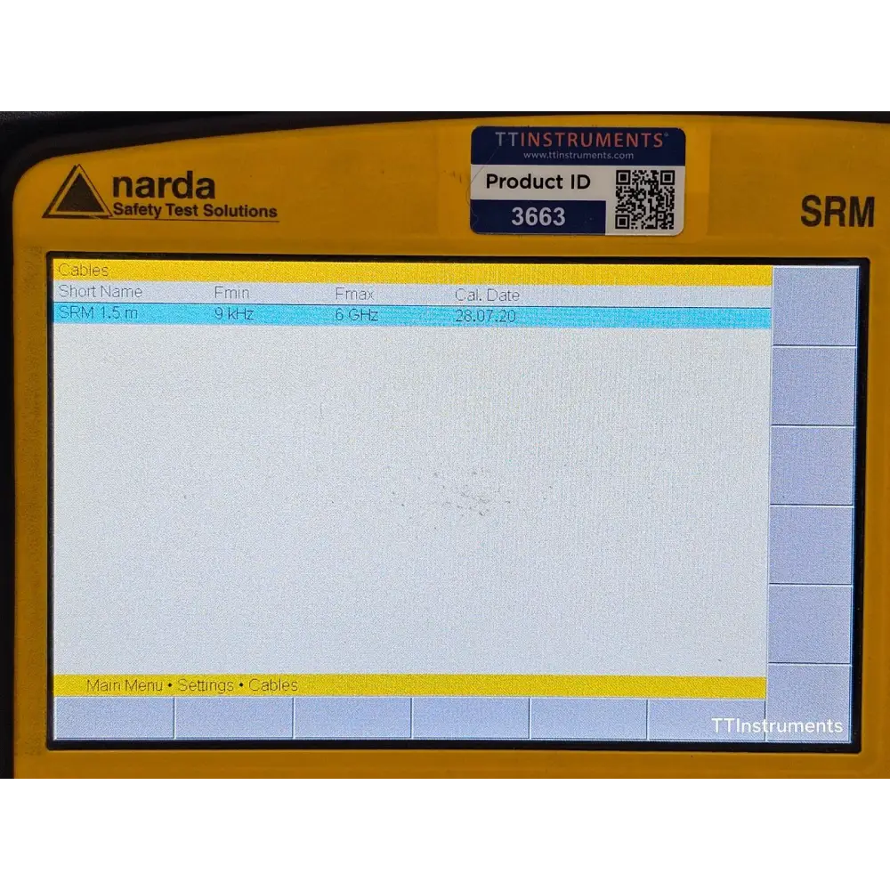 Narda SRM-3006 LCD screen showing Safety Evaluation mode display