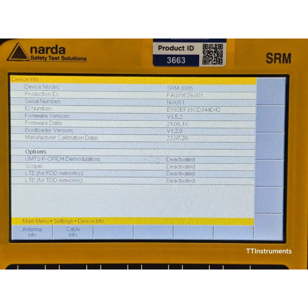 Narda SRM-3006 screen showing Spectrum Analysis measurement mode