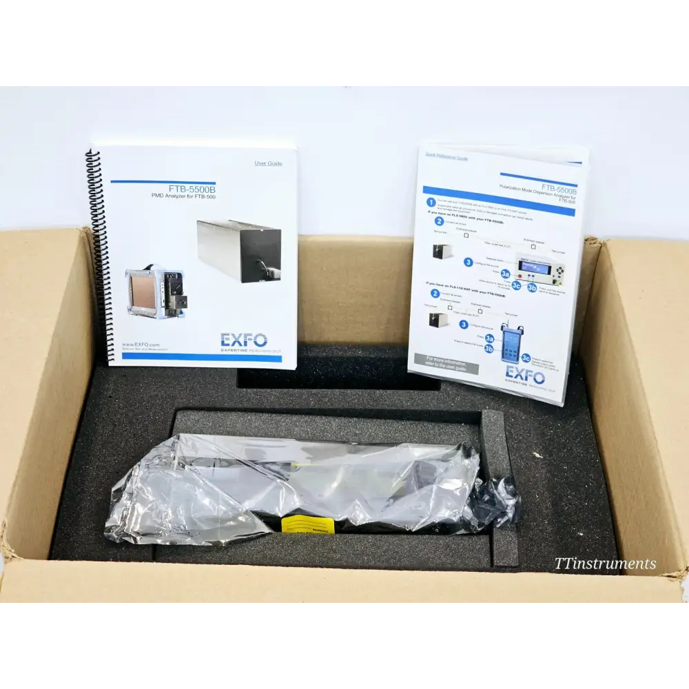 EXFO FTB-5500B PMD Analyser module shown in new sealed condition with original packaging