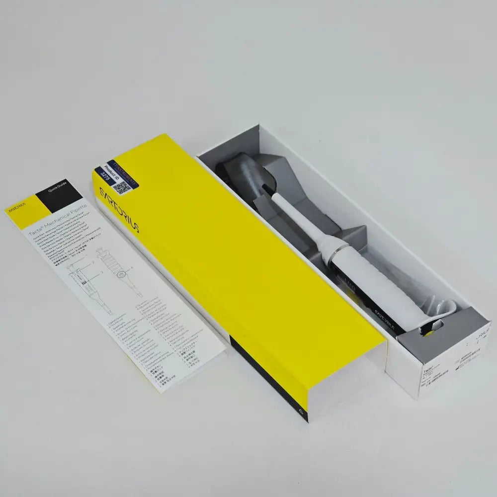 Sartorius Tacta LH-729050 pipette side profile highlighting ergonomic handle, finger hook and Optilock volume lock button