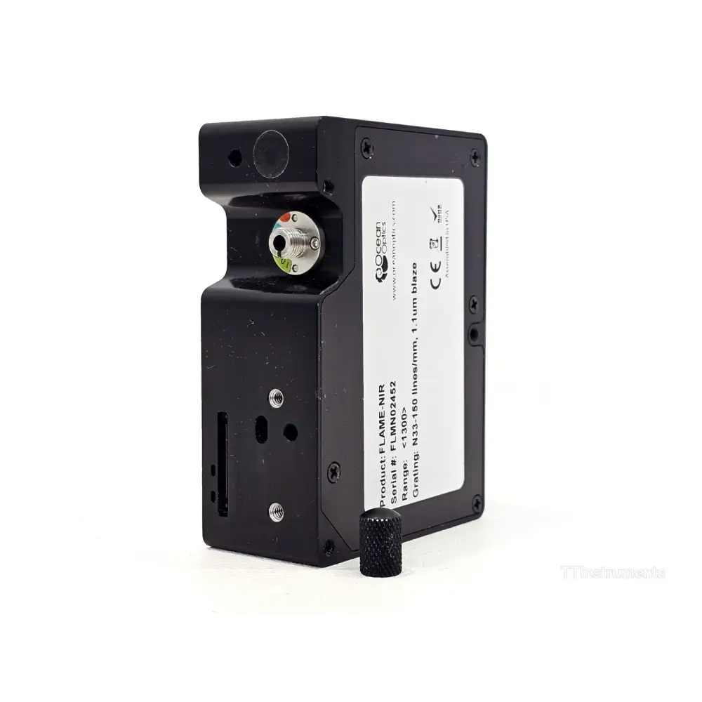 Ocean Optics Flame-NIR NIR128B spectrometer top view showing compact 89.1 x 63.3 x 31.9 mm enclosure