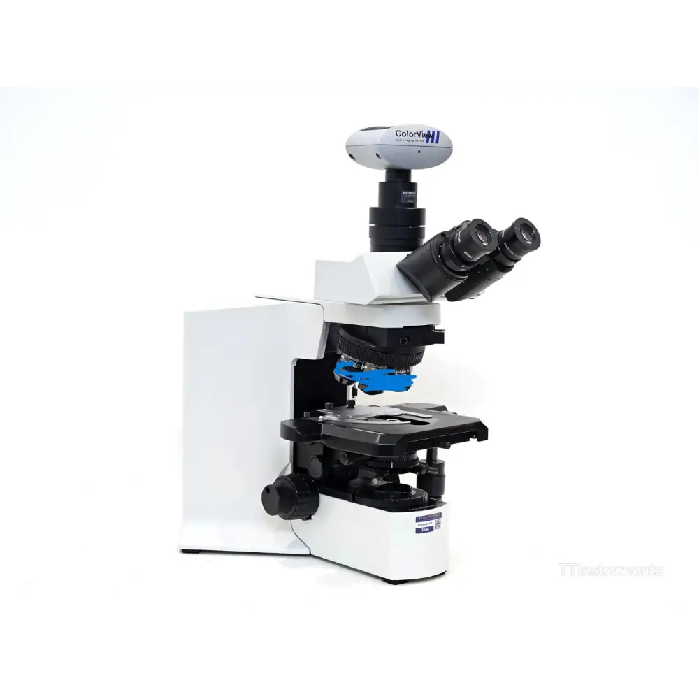 Olympus BX51TF microscope right-side view showing brightness adjustment and filter controls