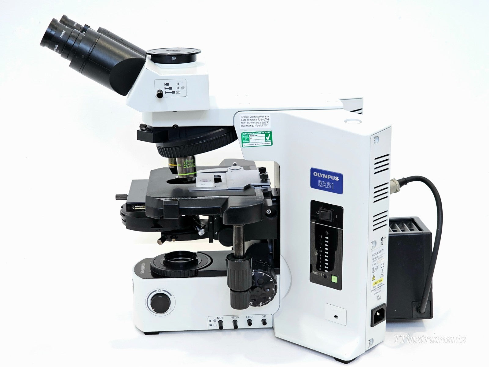 Olympus BX51TF mechanical XY stage with slide holder close-up view