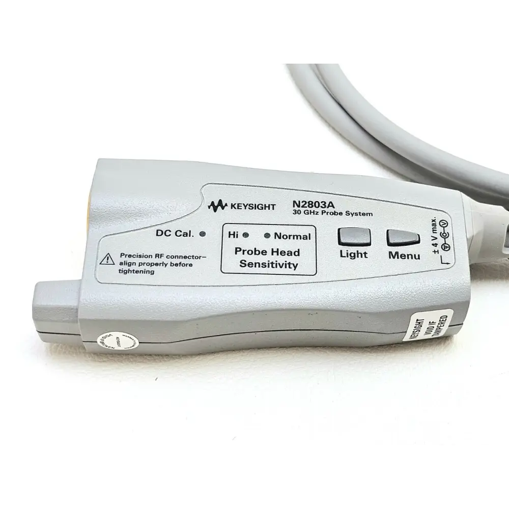 N2803A probe amplifier rear showing model and serial number label detail