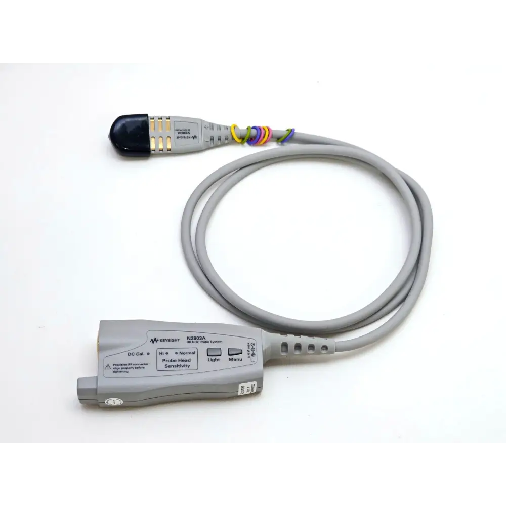 Keysight N2803A InfiniiMax III probe amplifier body and cable assembly, side profile view