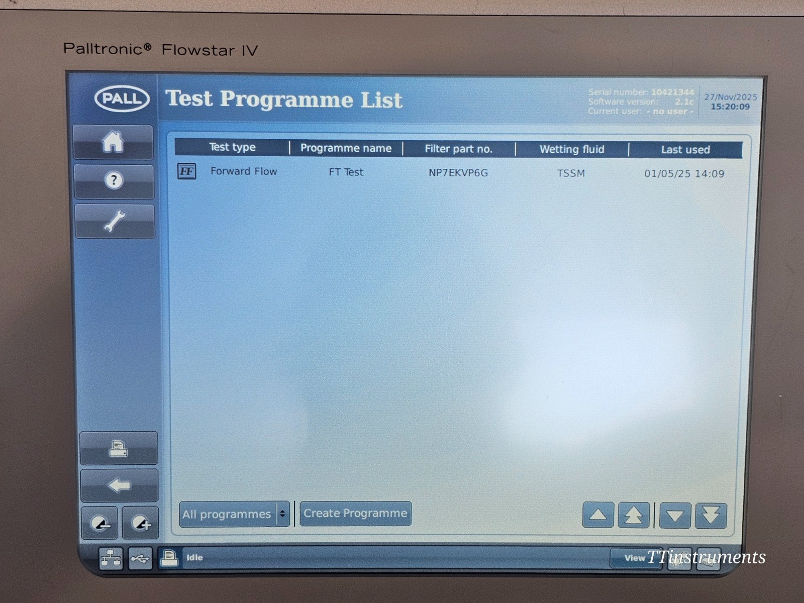 Pall Palltronic Flowstar IV FFS04 S instrument overview on bench, showing full unit in used condition