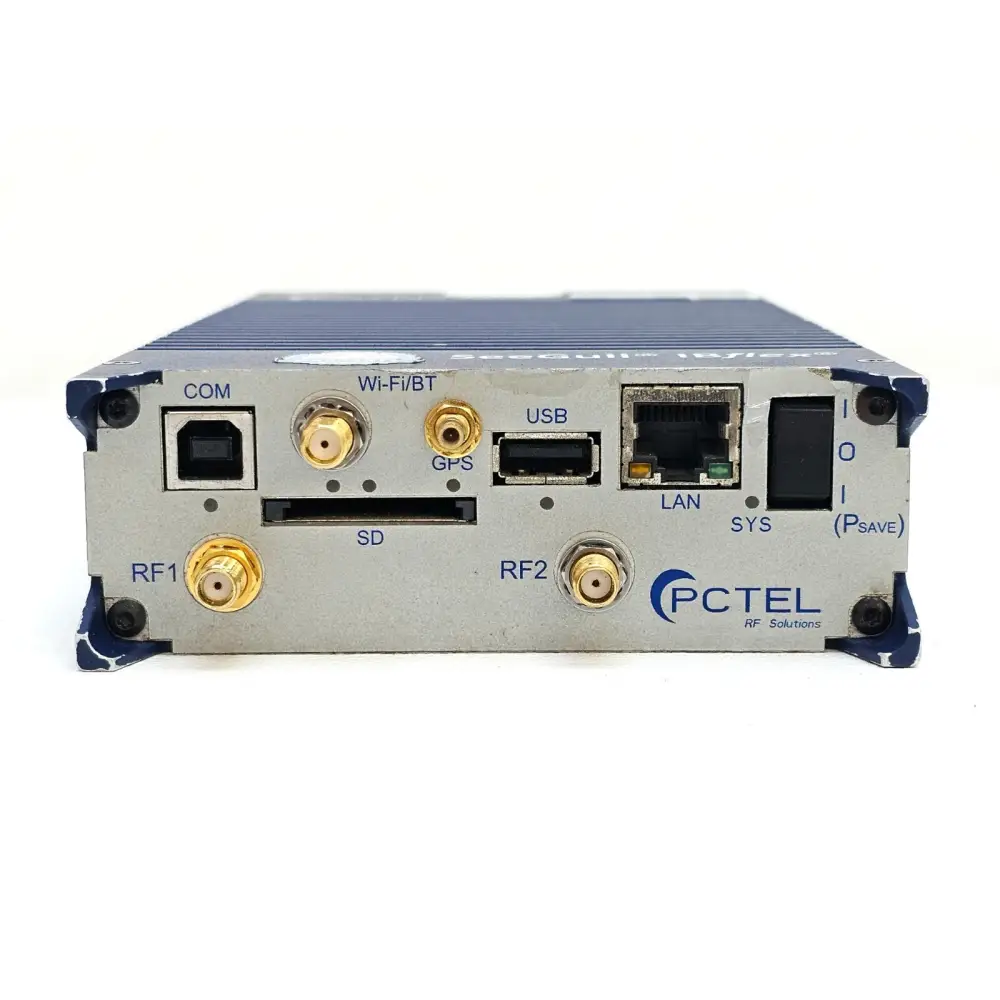 PCTEL IBflex 08900S scanning receiver top view with RF port and antenna connections visible