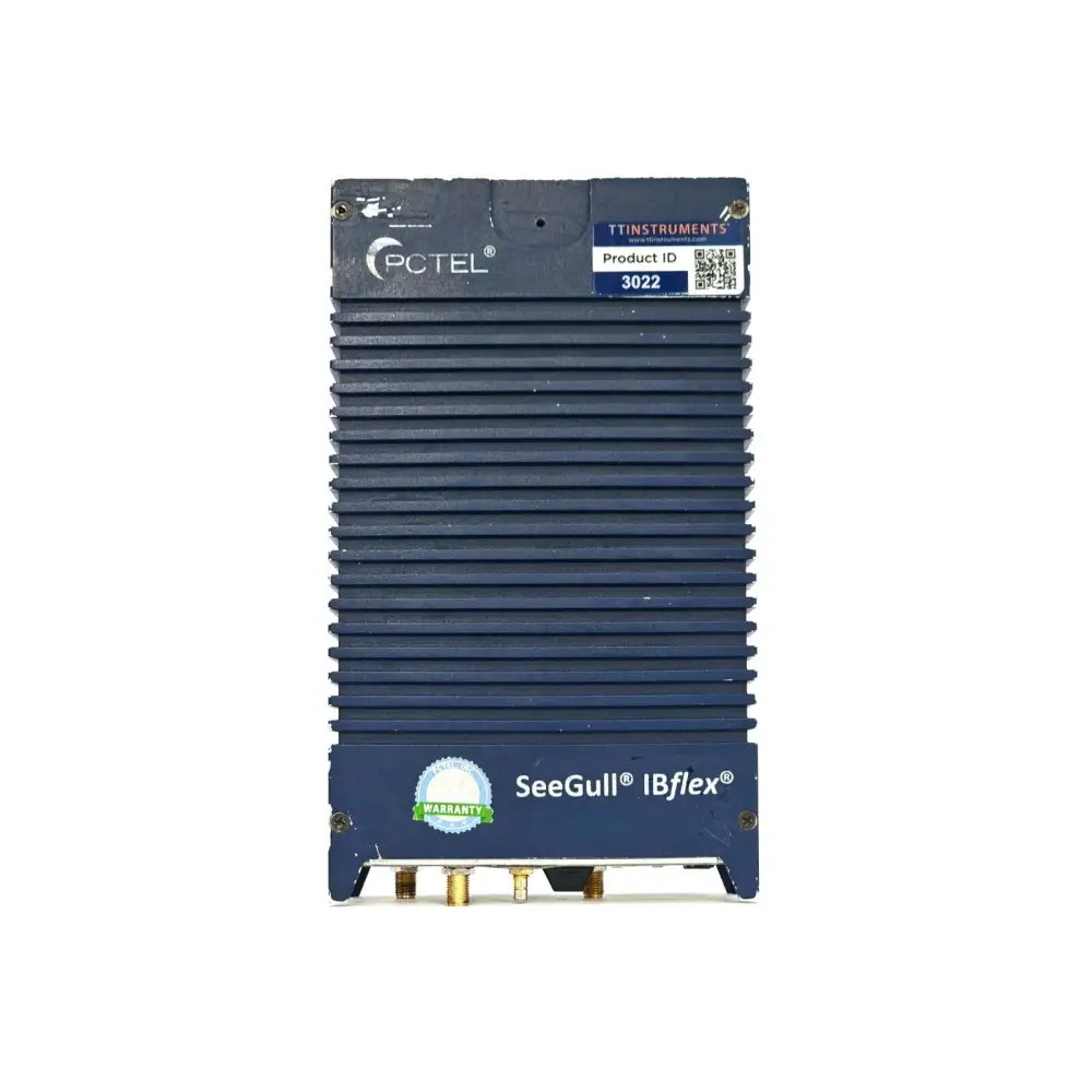 PCTEL SeeGull IBflex front face showing SeeGull IBflex branding, warranty seal, and SMA RF port connectors