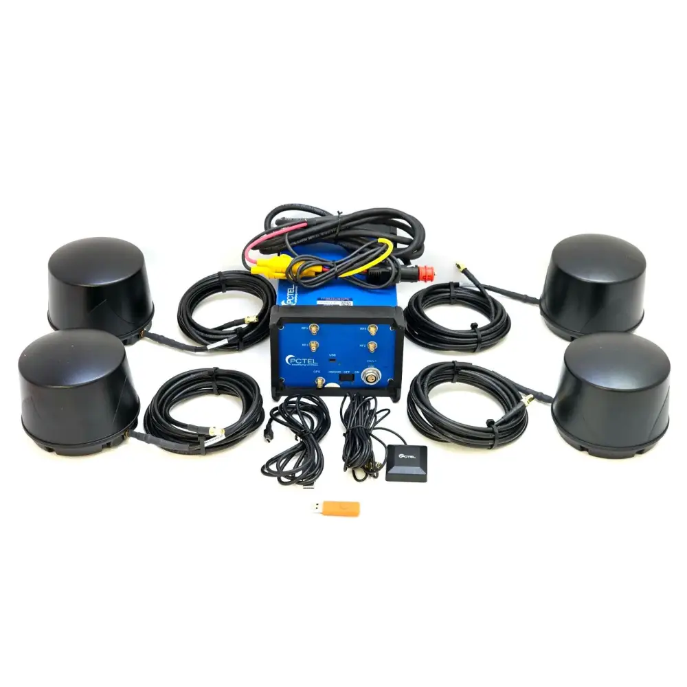 PCTEL SeeGull MX scanning receiver front view showing SMA antenna ports and USB interface