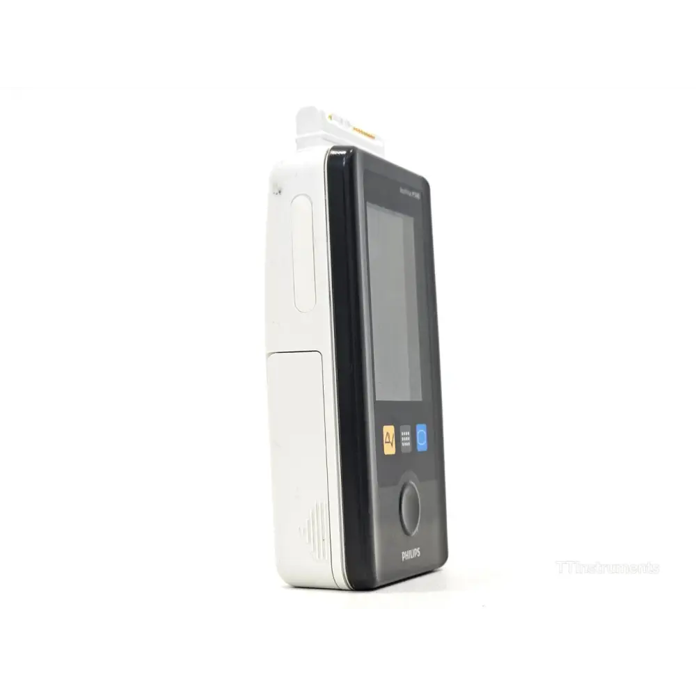 Philips IntelliVue MX40-2B4 patient monitor right-side profile view showing slim form factor and connector dock