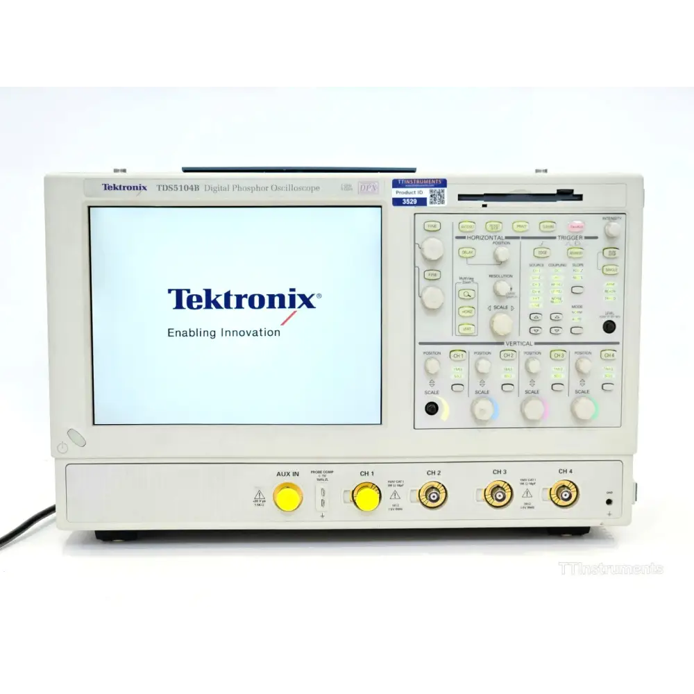 Tektronix TDS5104B Digital Phosphor Oscilloscope front view showing display and controls