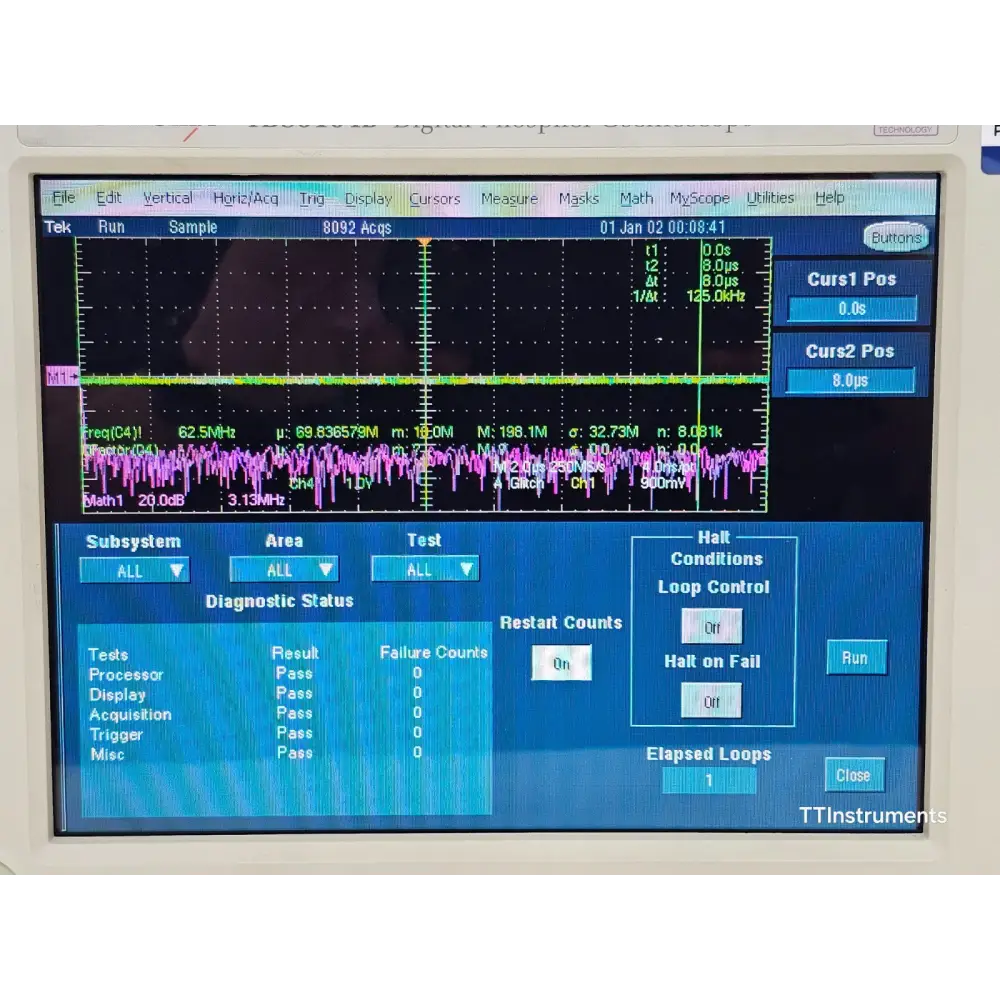 Tektronix TDS5104B oscilloscope showing overall used condition