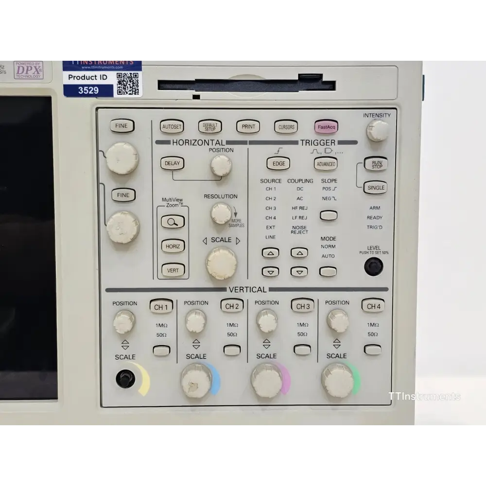 Tektronix TDS5104B rear panel showing GPIB, USB, and Ethernet ports