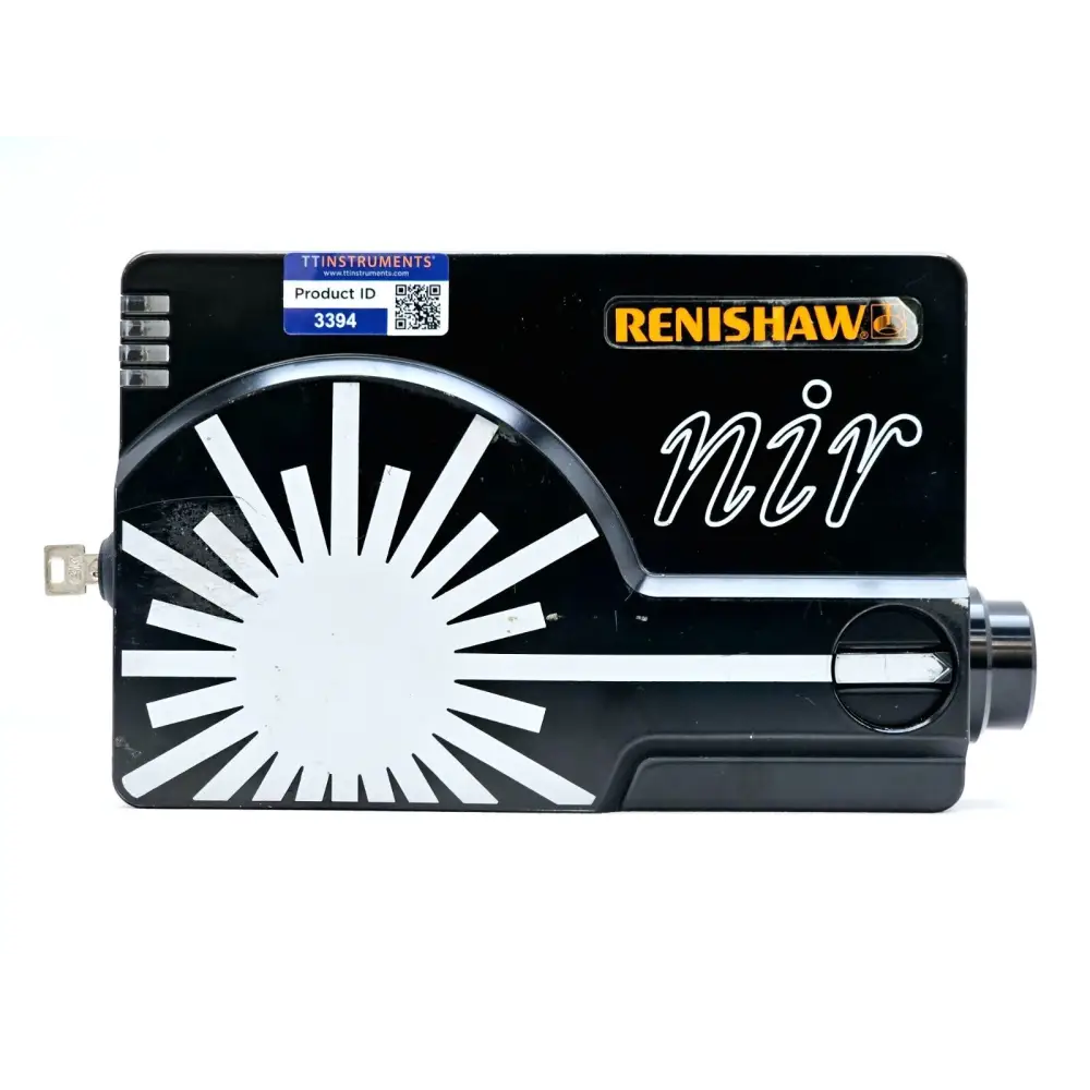 Renishaw HPNIR830 front panel showing NIR branding, sunburst graphic, laser aperture and key switch