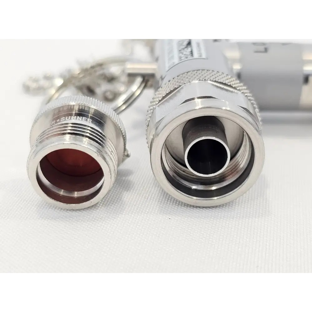 FSH-Z28 N connector port close-up showing female socket and Huber+Suhner R+Suhner labelled end cap