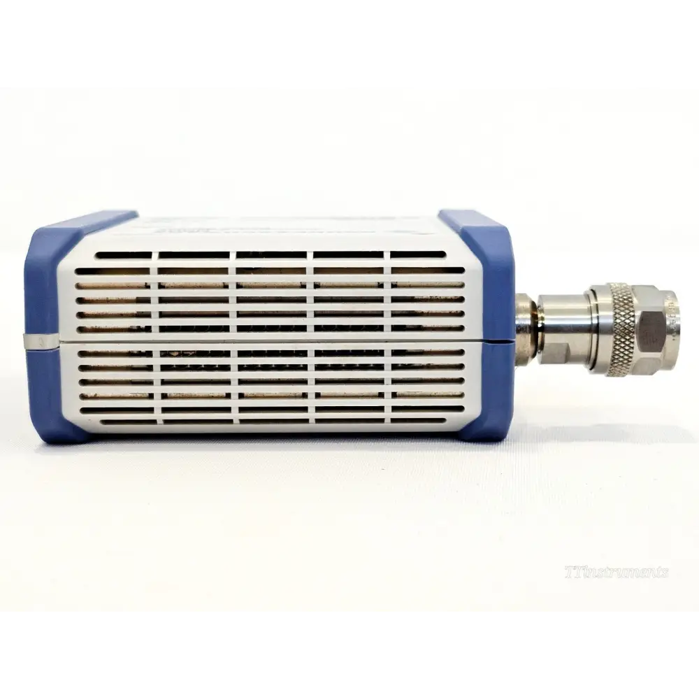 R&S NRQ6 frequency selective power sensor bottom view showing ventilation grilles with some dust marks visible, N-type connector visible
