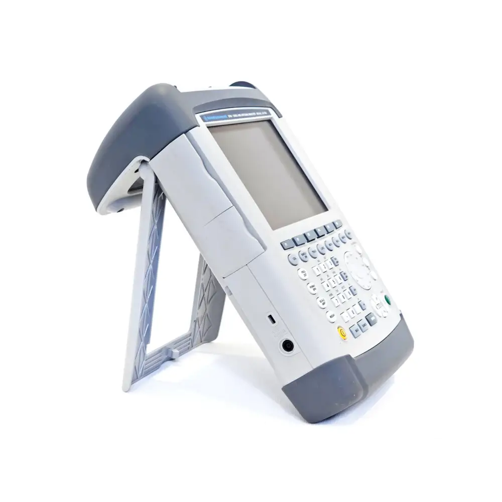 Rohde & Schwarz ZVH4 Cable Antenna Analyzer right-side view with tilt stand extended, SD card slot visible
