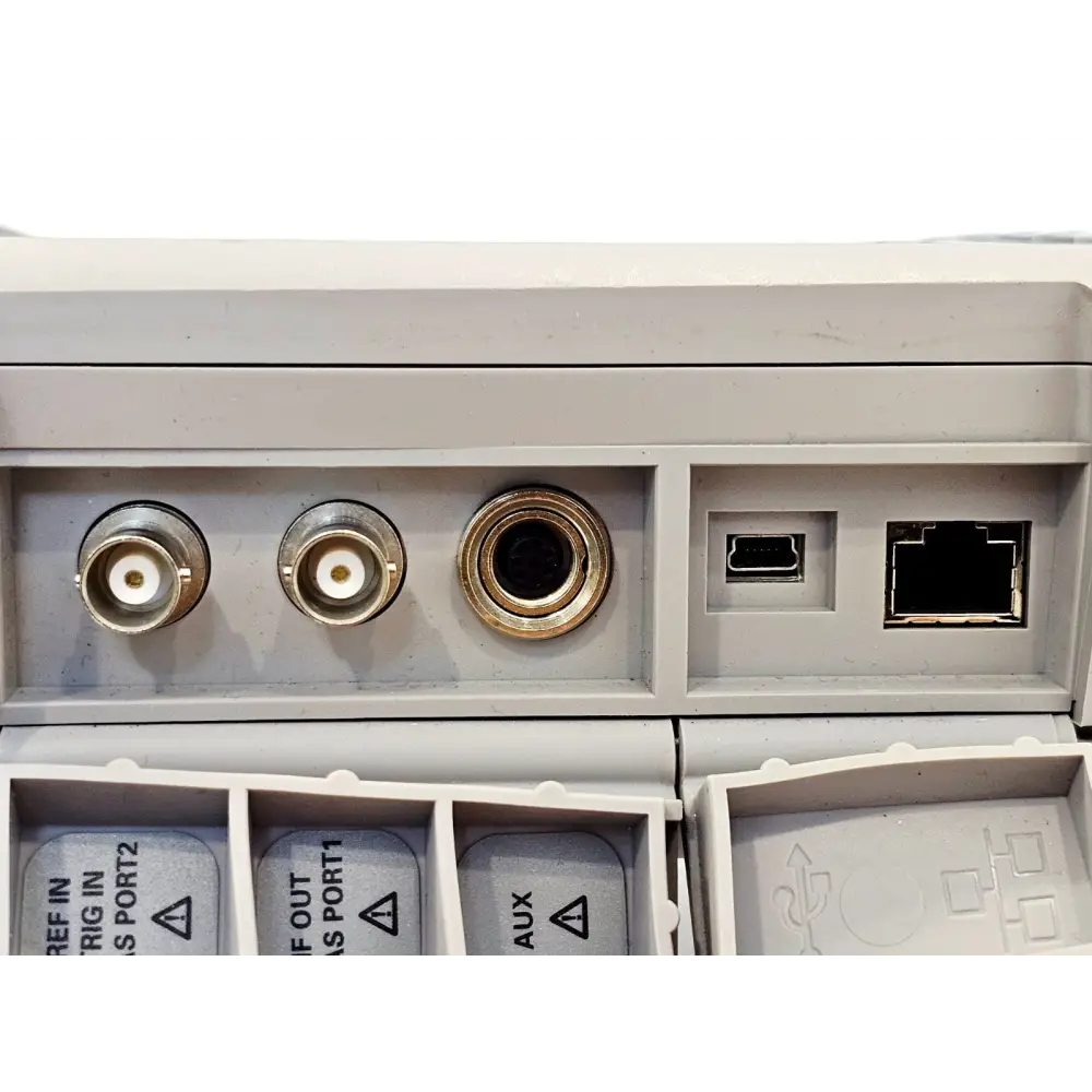 Close-up of ZVH4 N-type RF connector port and front panel labelling