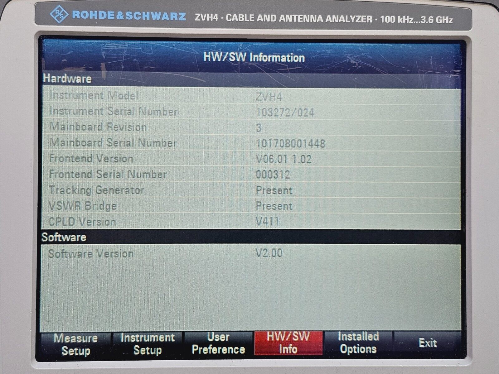 Rohde & Schwarz ZVH4 Cable & Antenna Analyzer Option K1 & K39 3.6 GHz CALIBRATED
