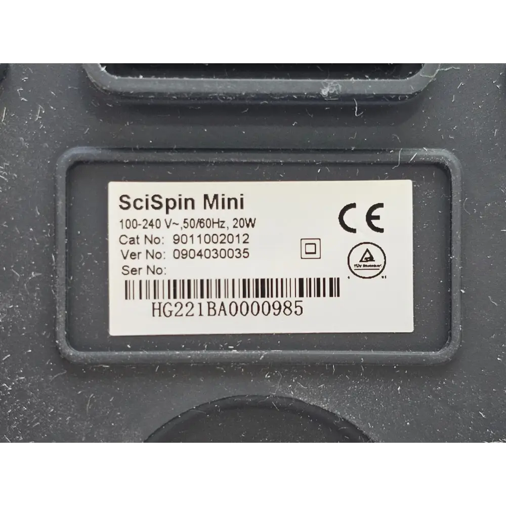 SciSpin Mini Centrifuge 9011002012 model label and serial number identification