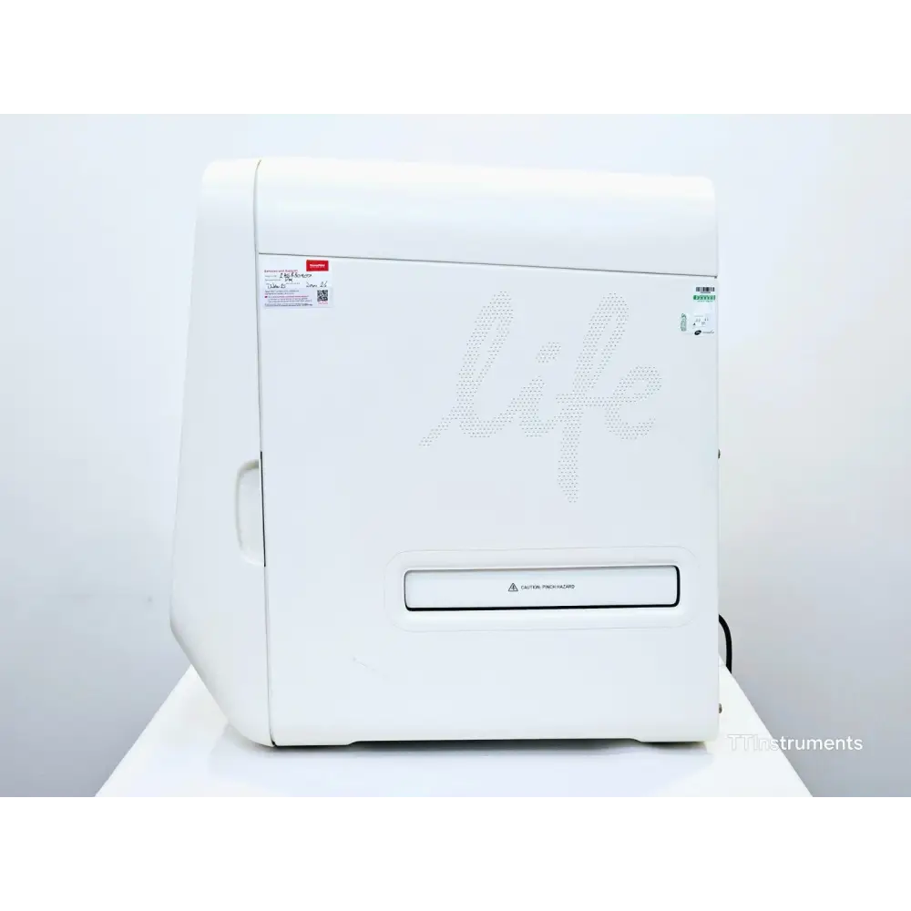 Applied Biosystems QuantStudio 12K Flex right side view with Life Technologies logo, service labels and caution hazard panel