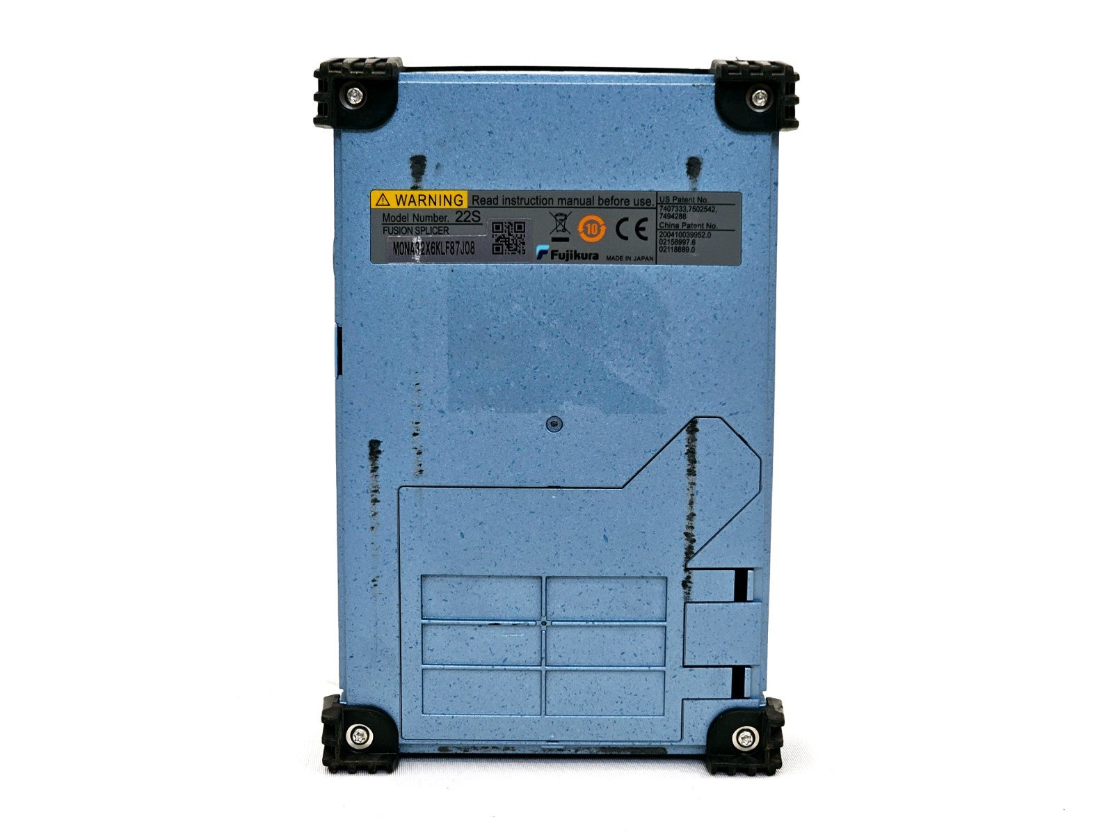 Fujikura FSM-22S splicer top view showing fibre loading bay and electrode assembly