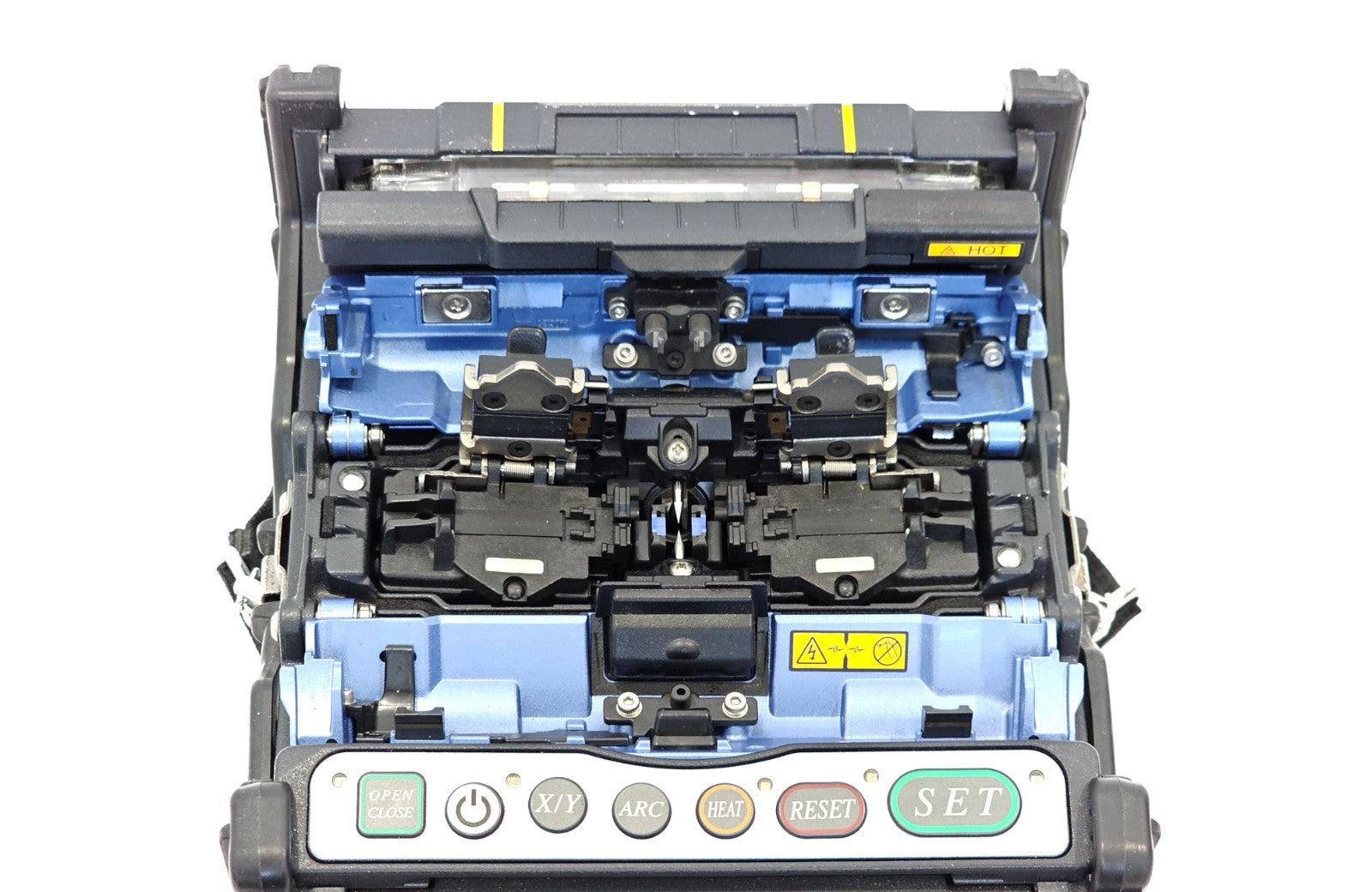 Side view of Fujikura 70S+ fusion splicer showing port and connector locations