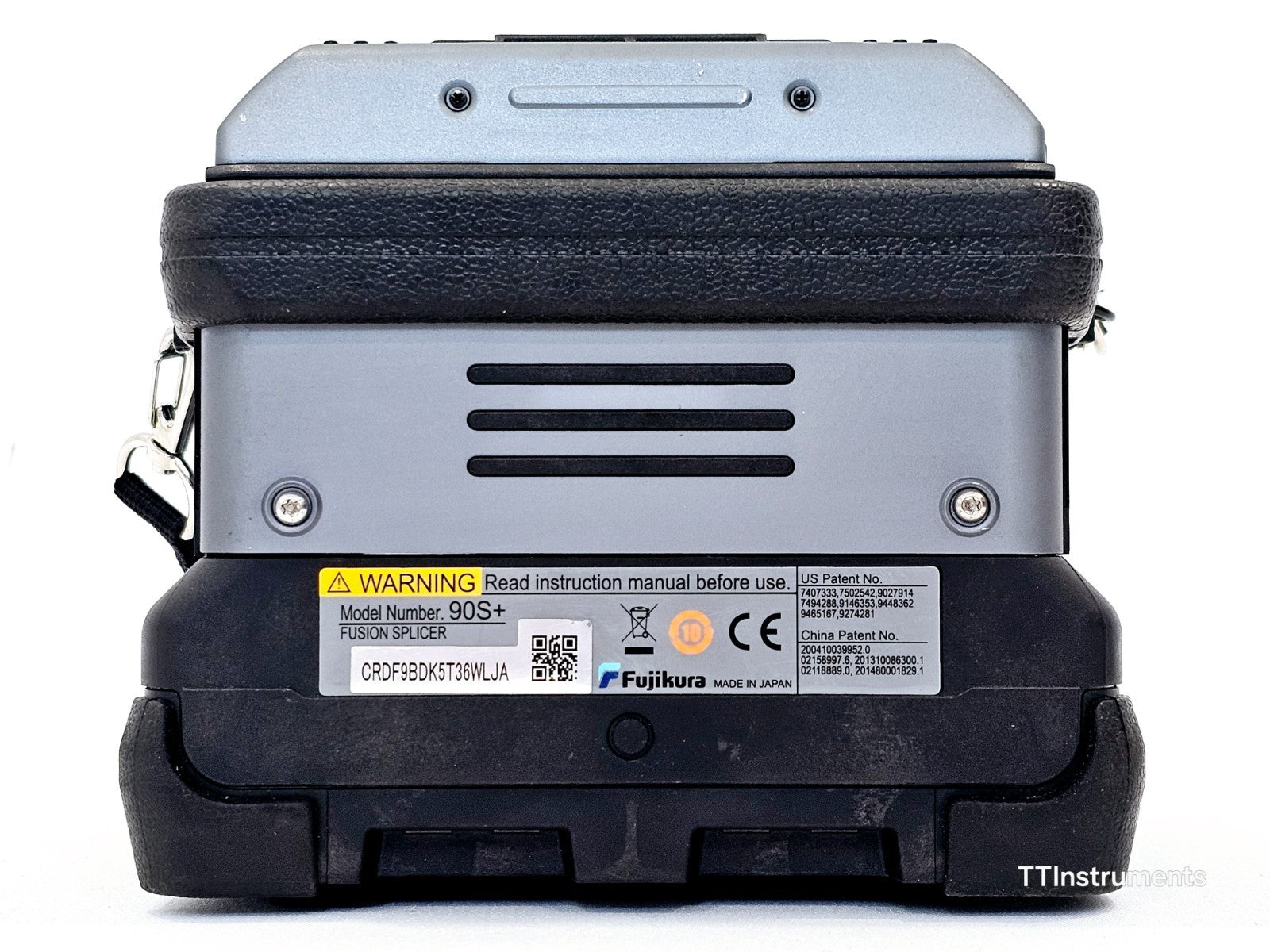 Fujikura 90S+ fusion splicer side view showing control buttons and port connections