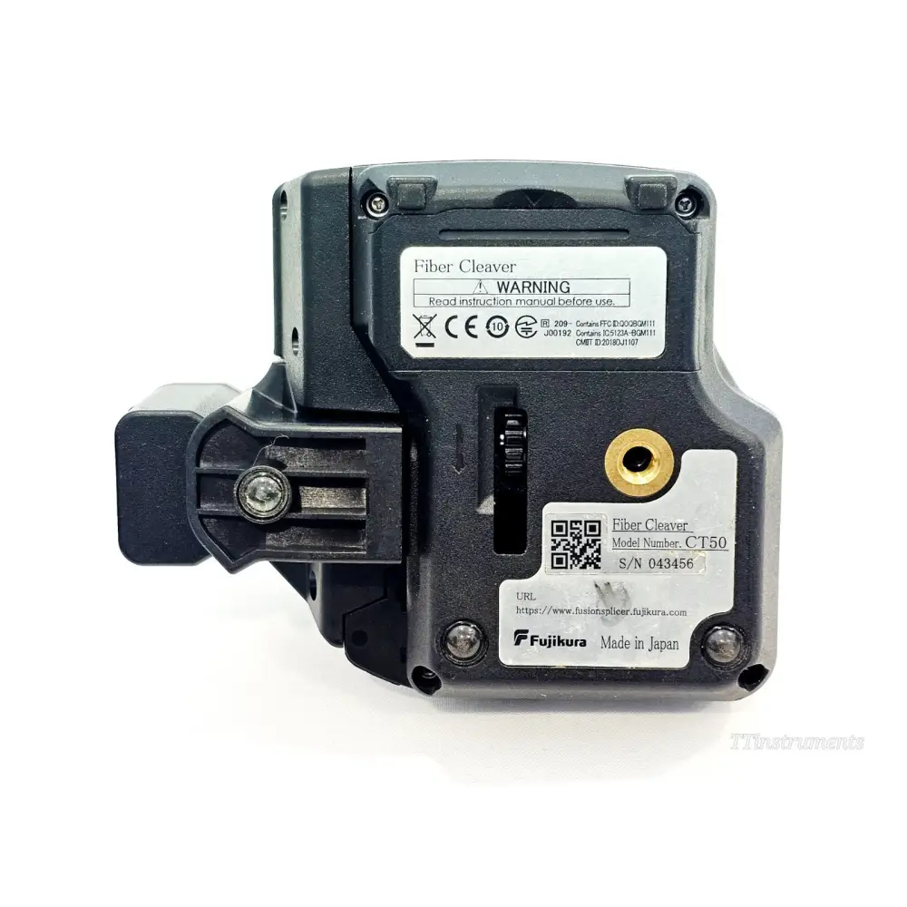 Close-up of Fujikura 90S splicer label and EU model identification markings