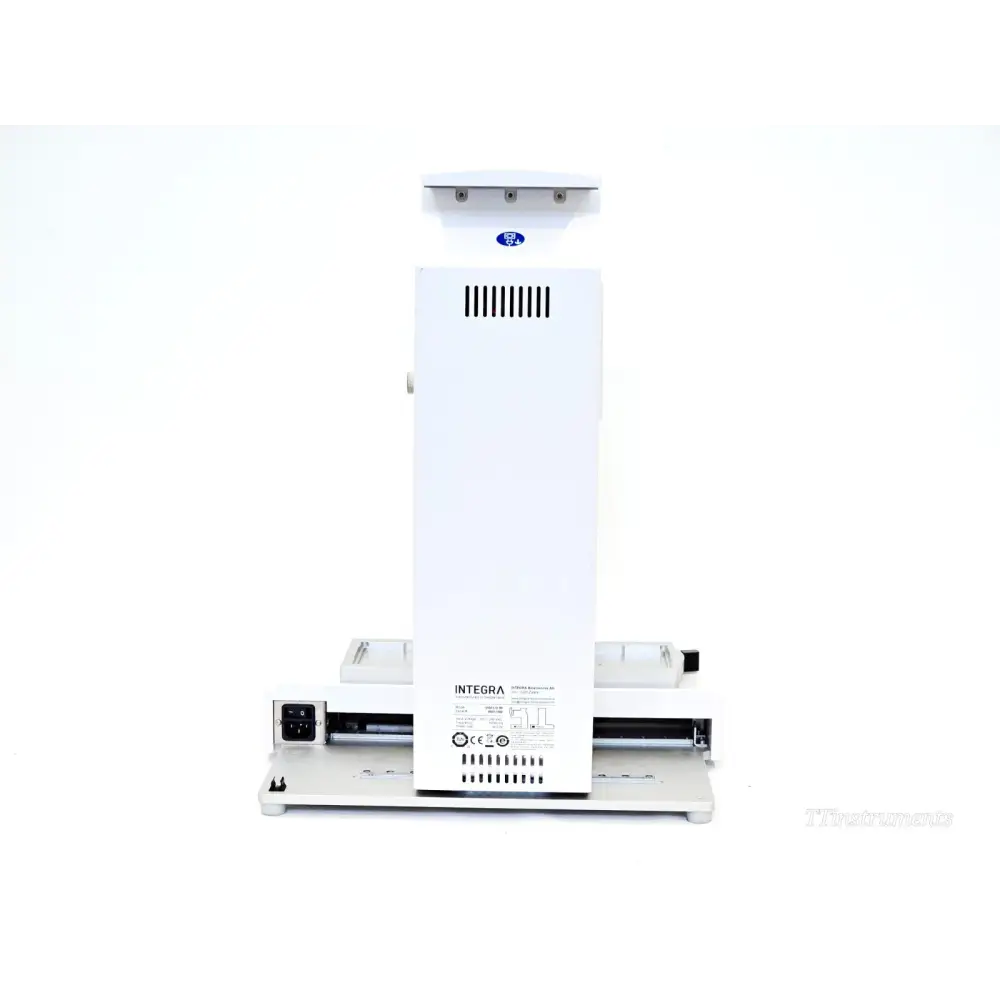 INTEGRA VIAFLO 96 rear view showing IEC mains power socket, ventilation grilles, and INTEGRA Biosciences AG label