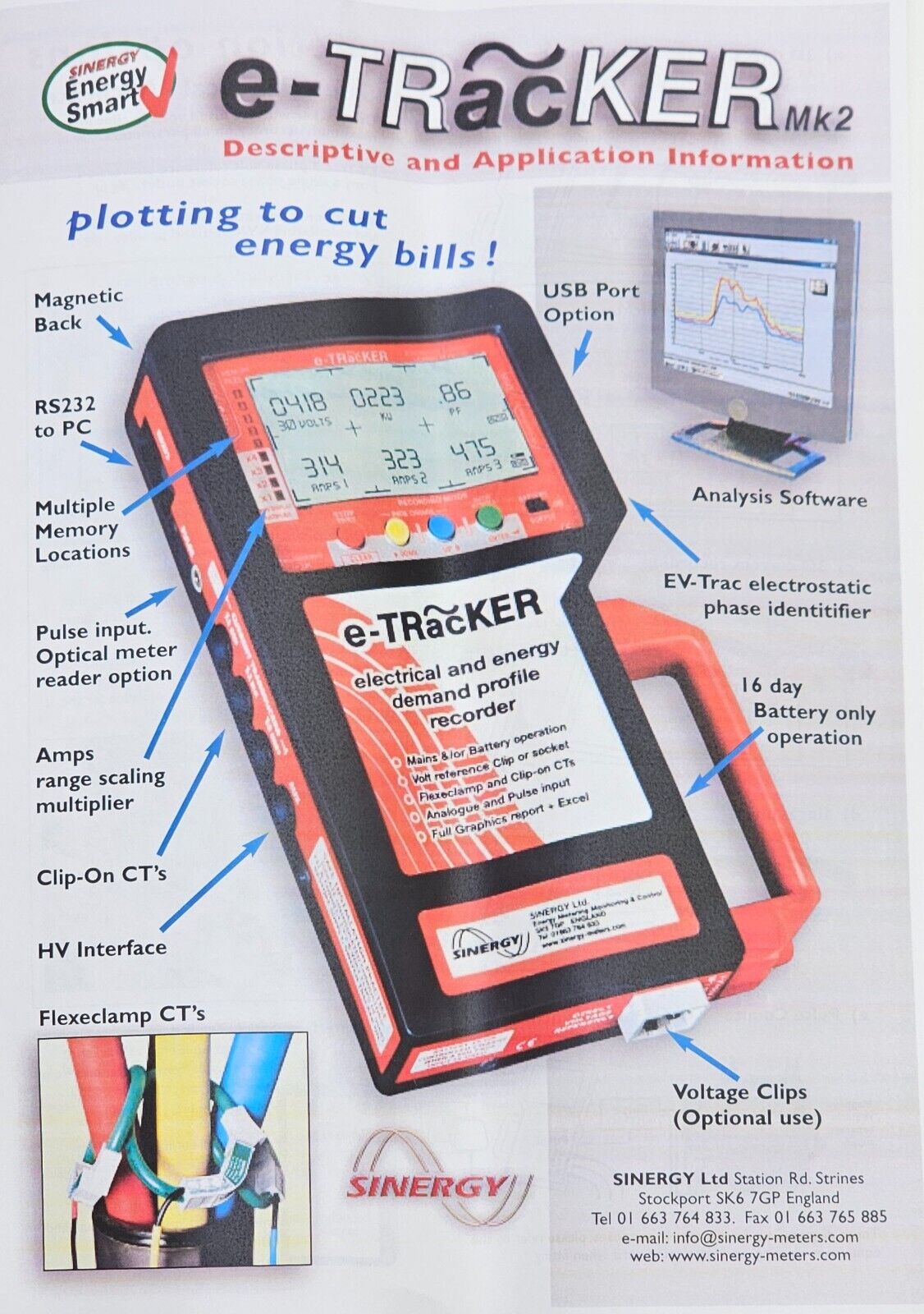 SINERGY e-TRacKER Mk2a/b Electricity & Energy Demand Monitor Recorder