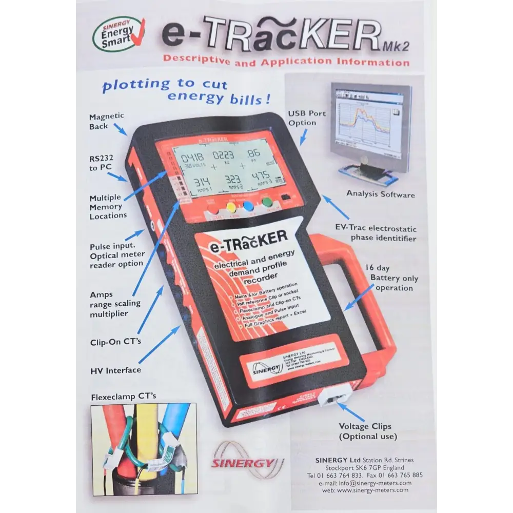 Sinergy e-TRacKER Mk2a/b used energy monitor recorder full unit overview