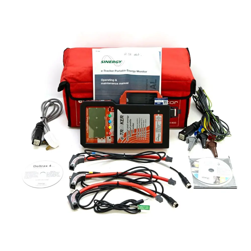 Sinergy e-TRacKER Mk2a/b portable electricity and energy demand monitor recorder front view