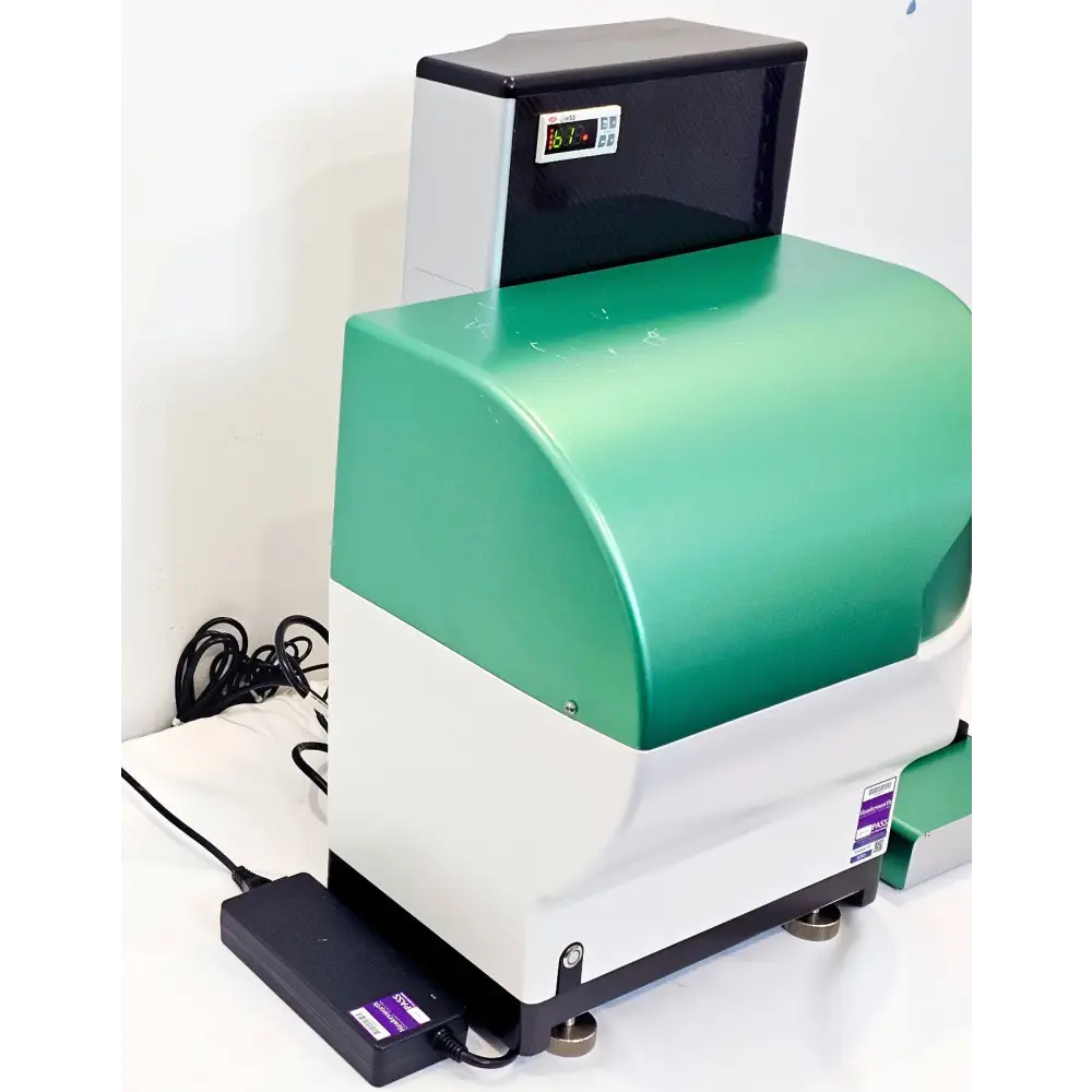Solentim Cell Metric CLD rear-left view showing green casing, stacker module, PAT test label, and power cable