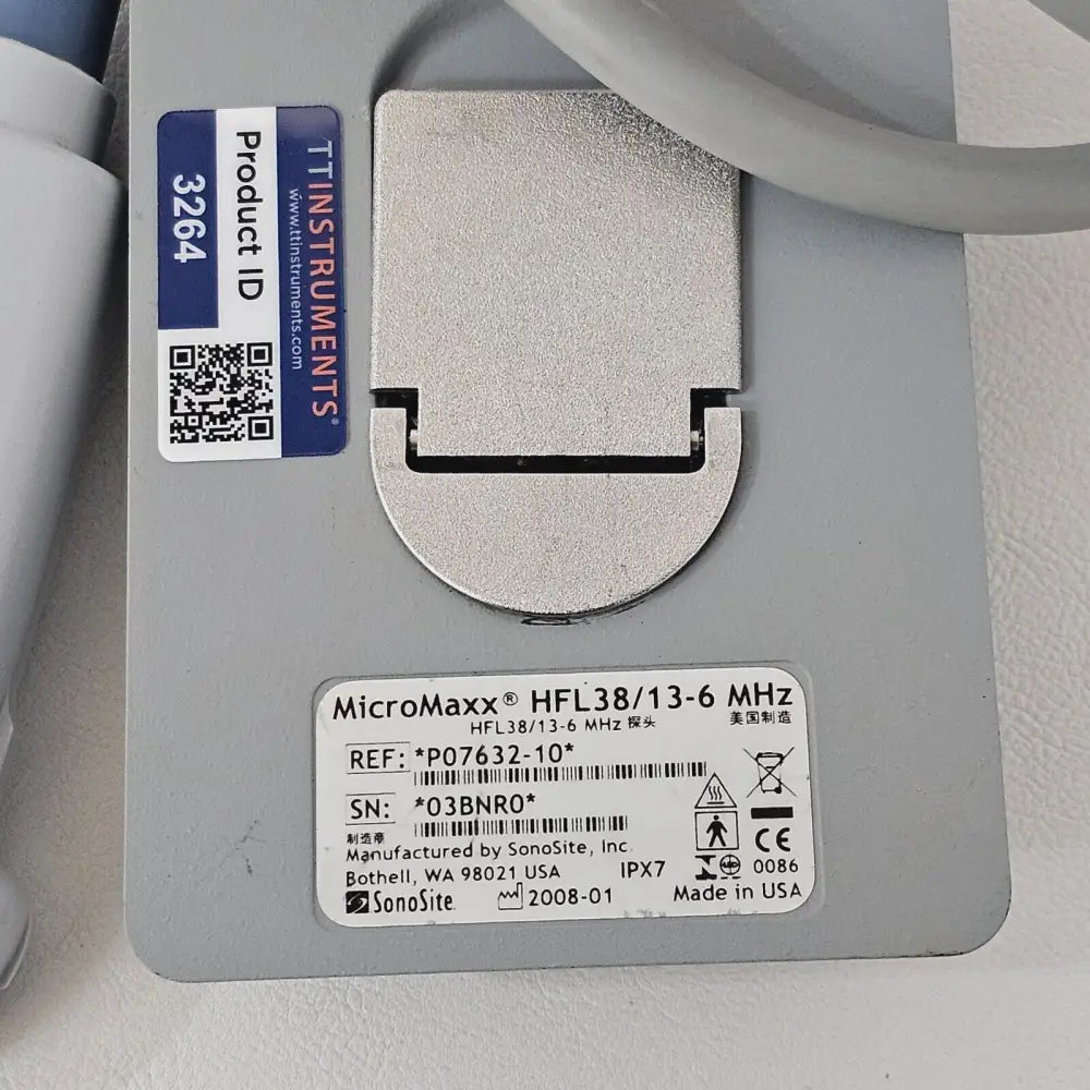 SonoSite HFL38/13-6 MHz transducer connector end showing MicroMaxx interface