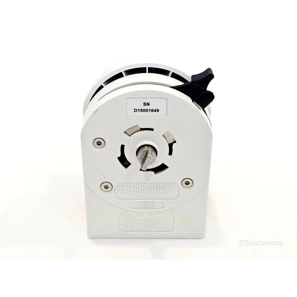 Spectrum Labs 900-1613 KrosFlo KR2i Pump Head — rear view showing serial number D15001649, bayonet drive coupling, and safety label