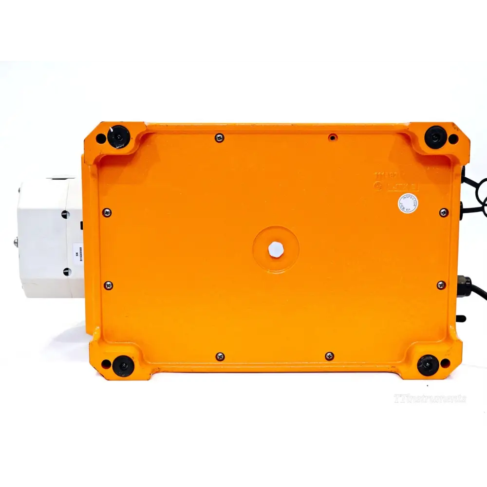 Spectrum Labs KrosFlo MiniKros Pilot 900-1939 — underside view of orange base showing mounting points and inspection sticker