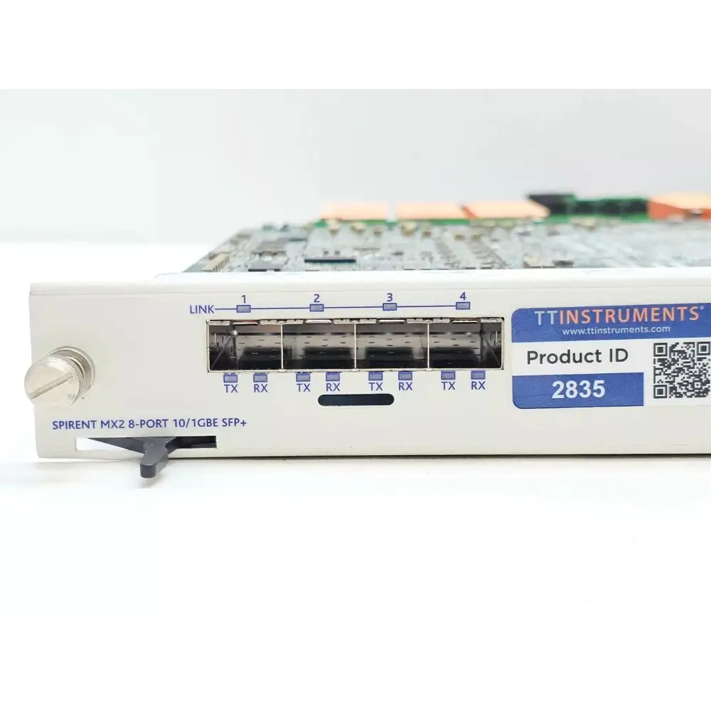 Spirent SPT-N4U-220 chassis with MX2-10G-S8 module partially inserted for installation detail
