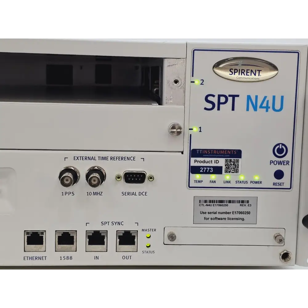 Spirent SPT-N4U-220 chassis rear panel showing power and connectivity ports