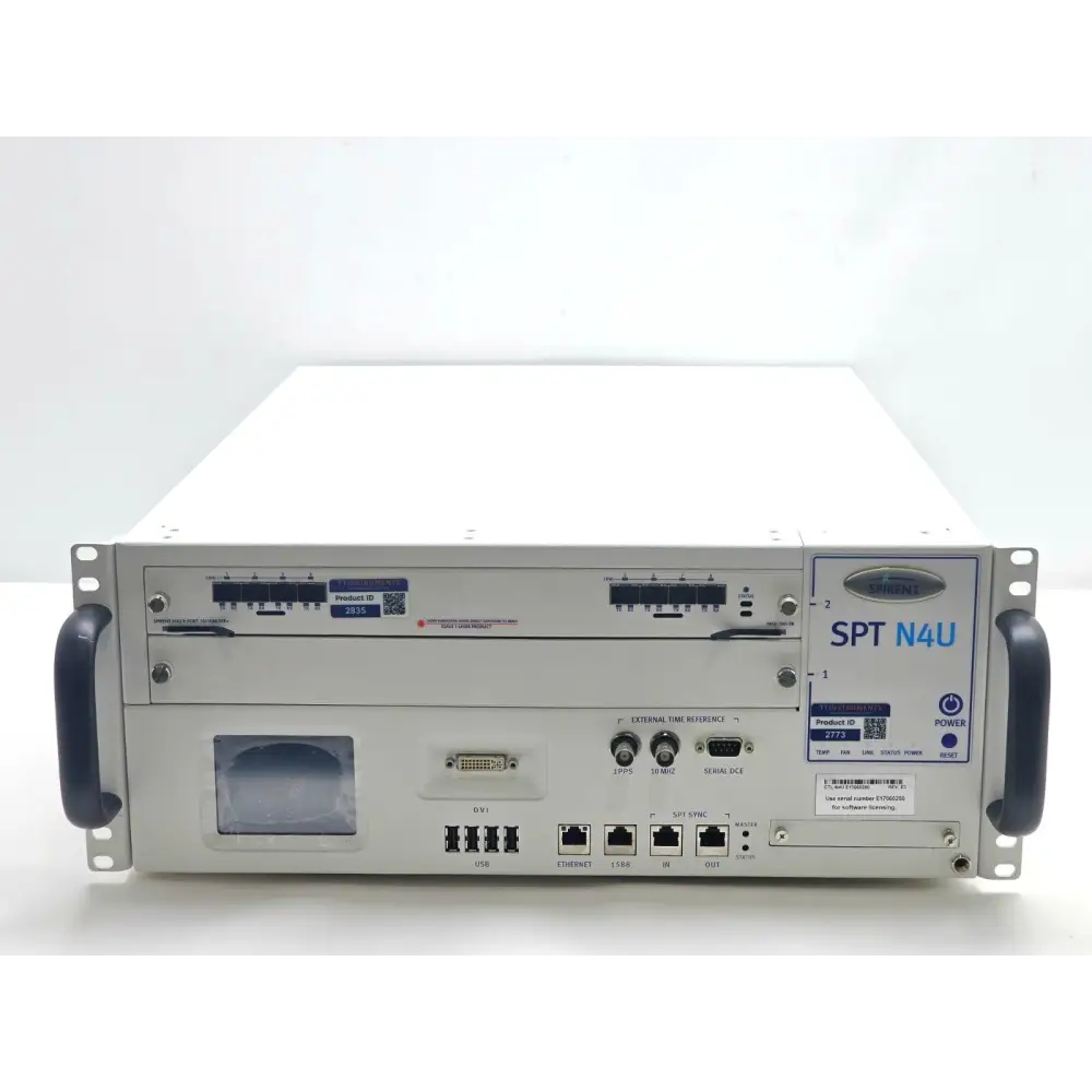 Spirent SPT-N4U-220 2-slot chassis with MX2-10G-S8 10G Ethernet module, front view