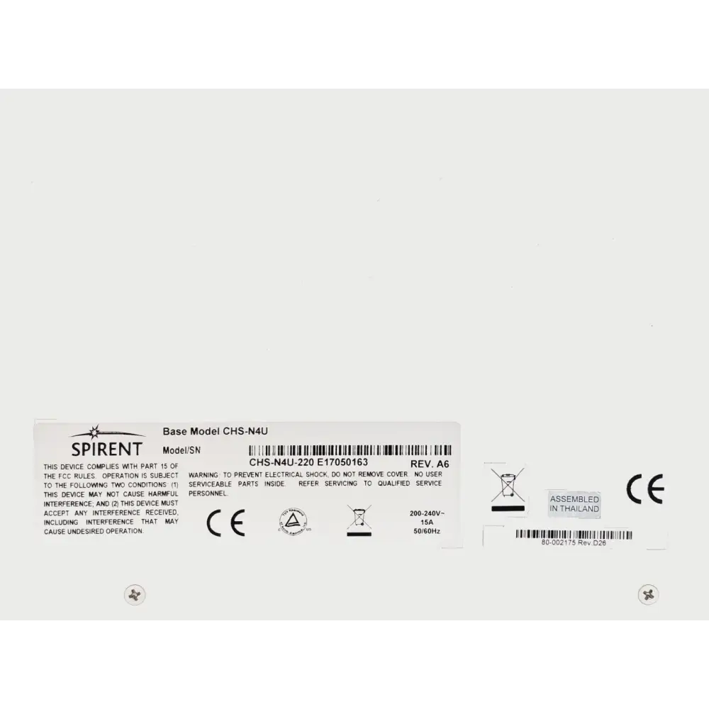 Spirent SPT-N4U-220 chassis serial number label showing E17060250