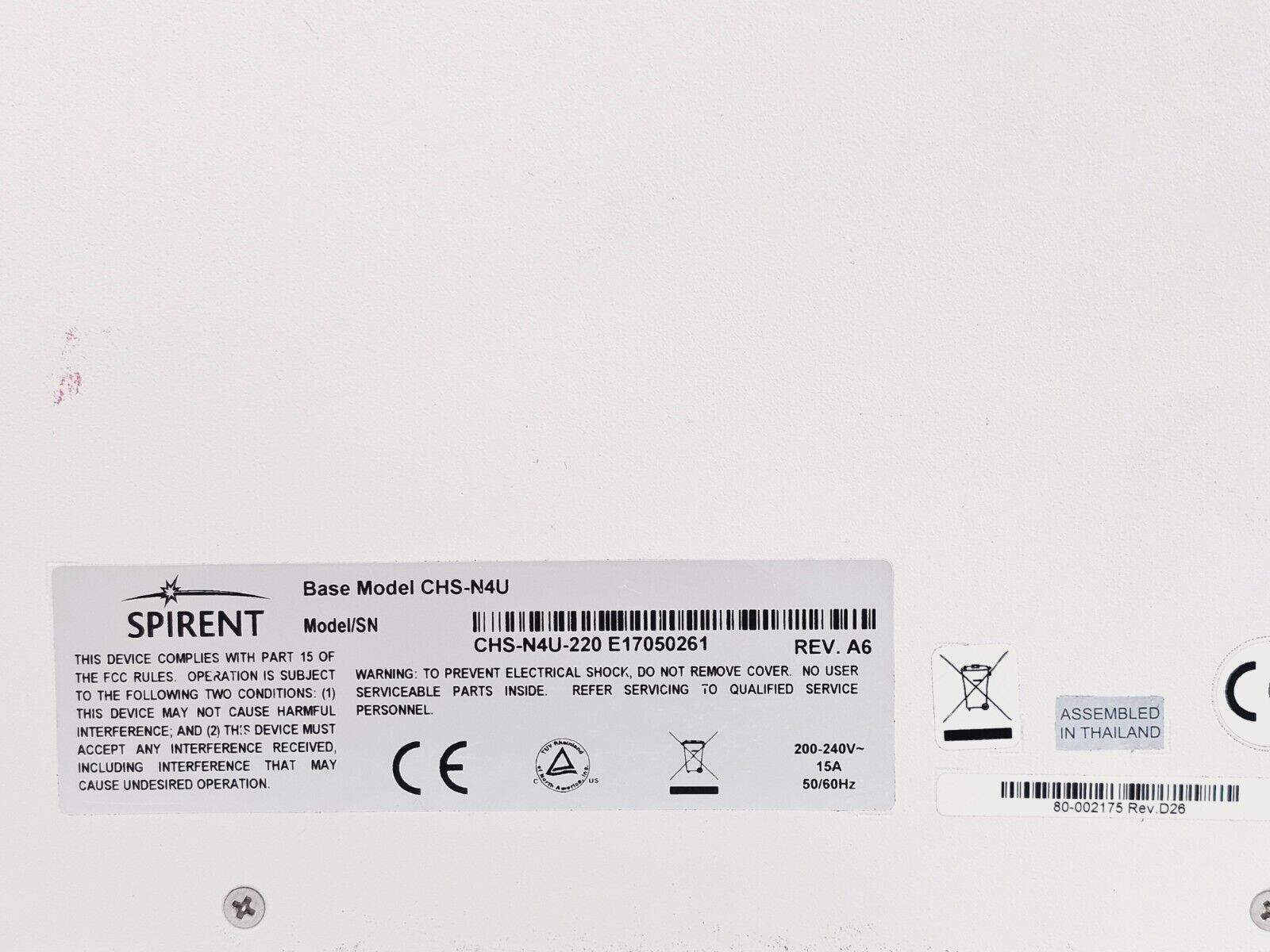 Spirent SPT-N4U-220 2-Slot Chassis Base Model CHS-N4U SPT N4U TEMP SENSOR ISSUE