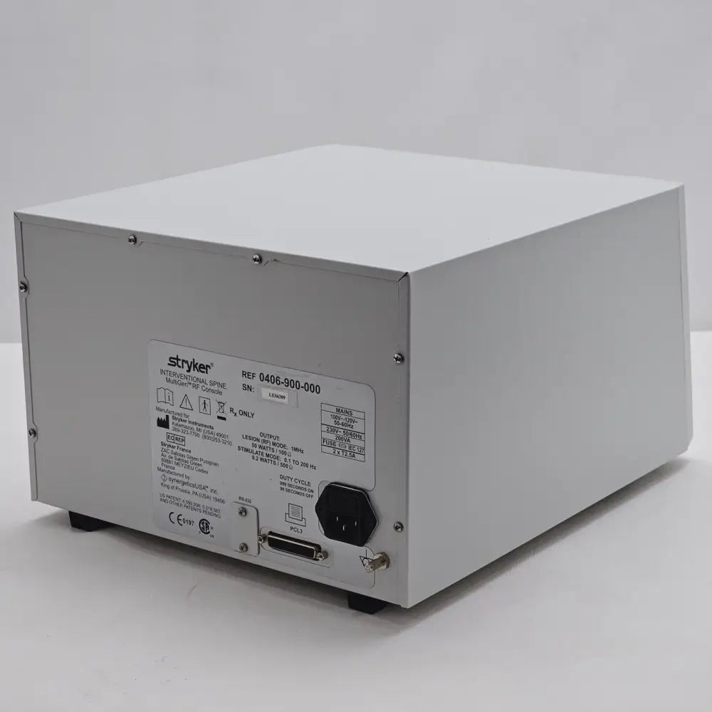 Stryker RF MultiGen Console model label and part number 0406-900-000