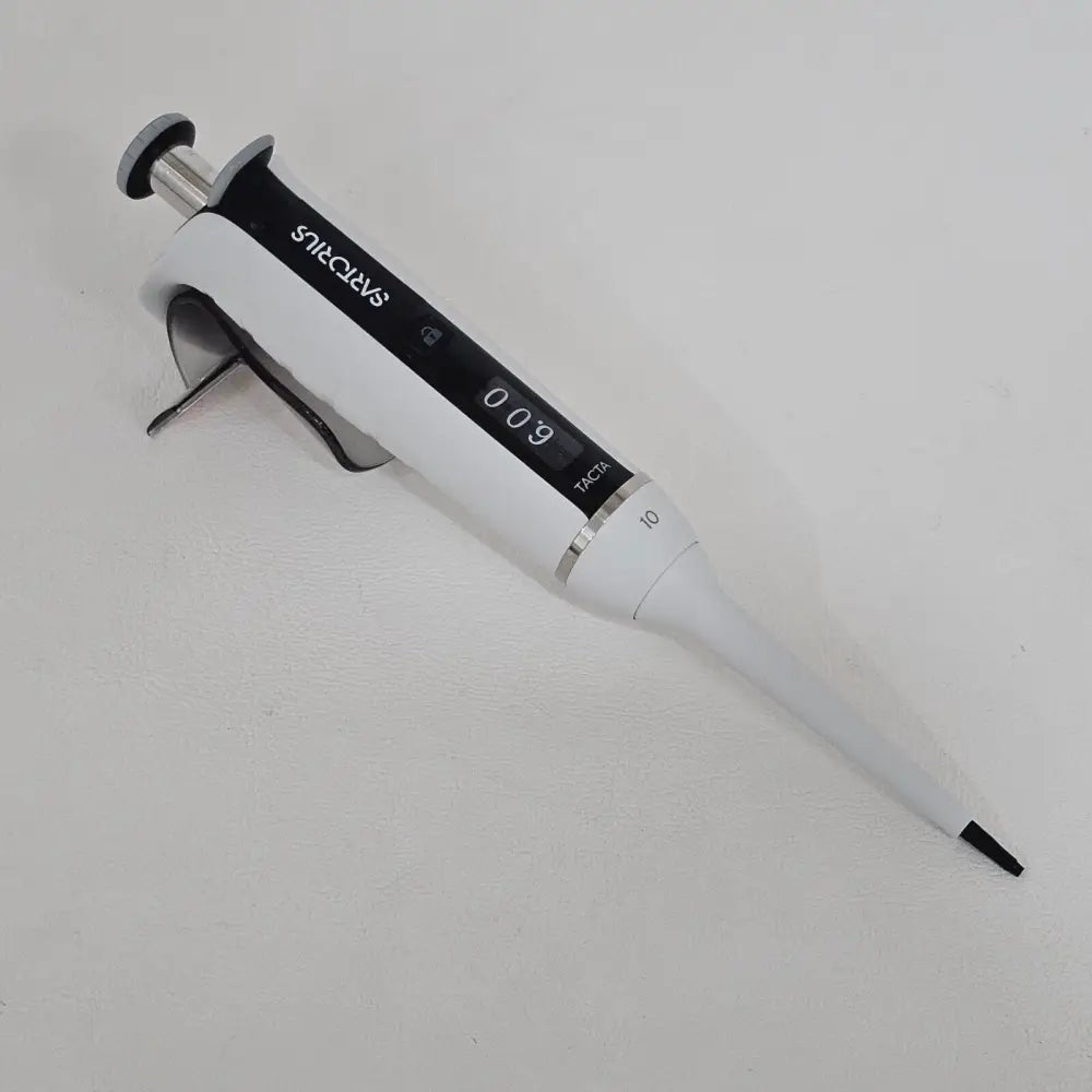 Sartorius Tacta LH-729020 pipette showing 4-digit volume display and Optilock volume lock