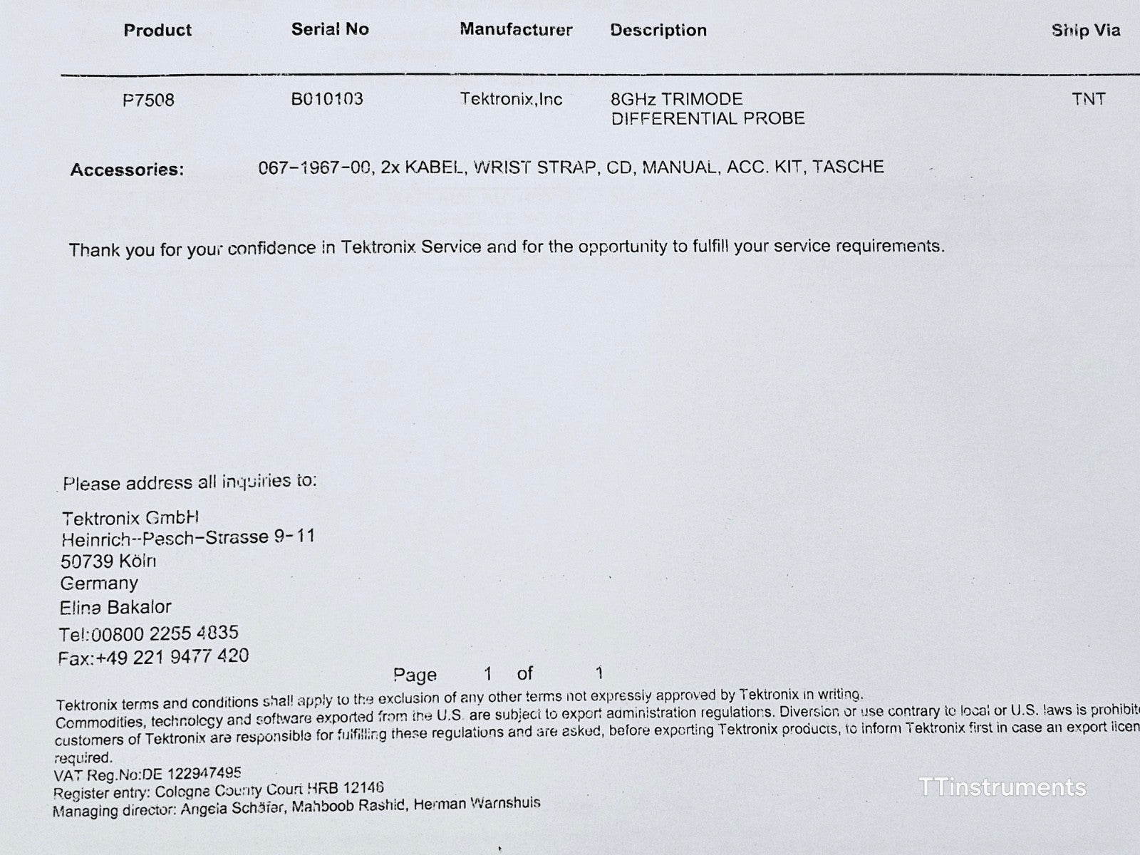 Tektronix P7508 TriMode Differential Probe 8 GHz For TekConnect Interface Scopes