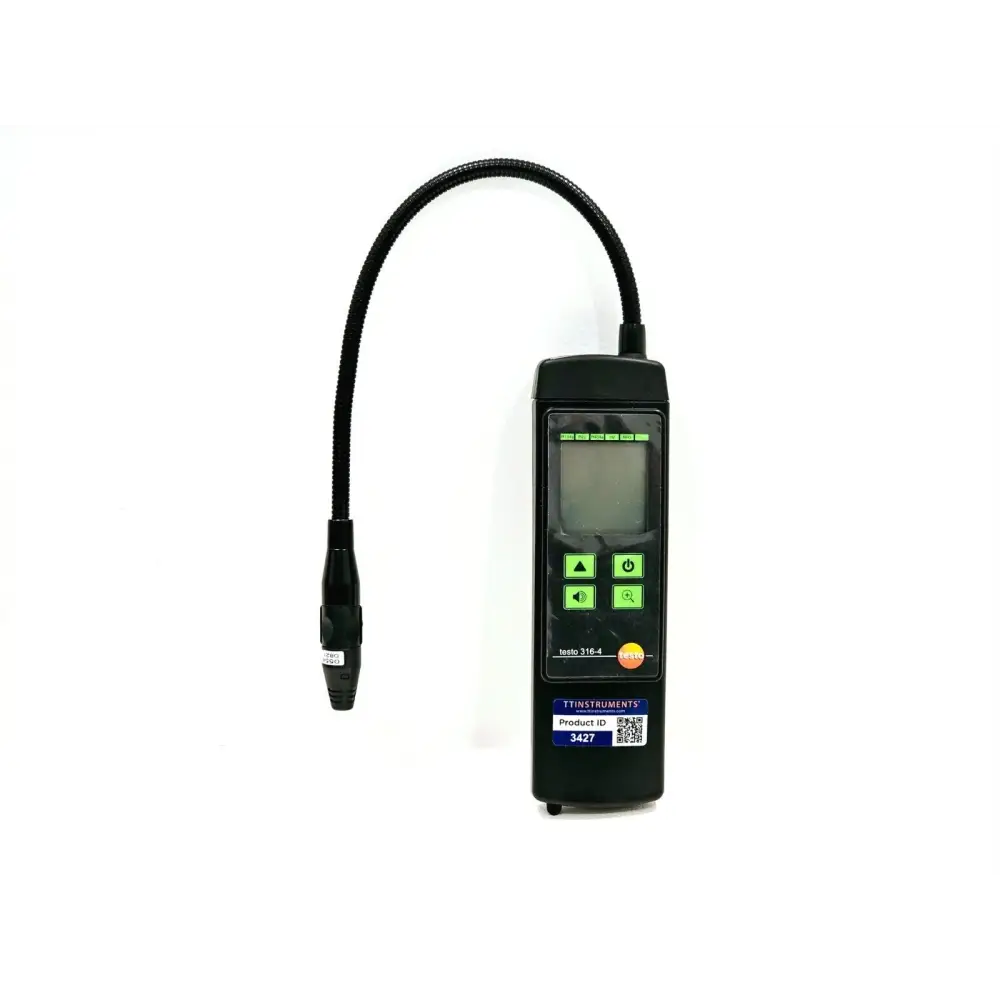 Testo 316-4 detector display panel showing green indicator and sensor status screen