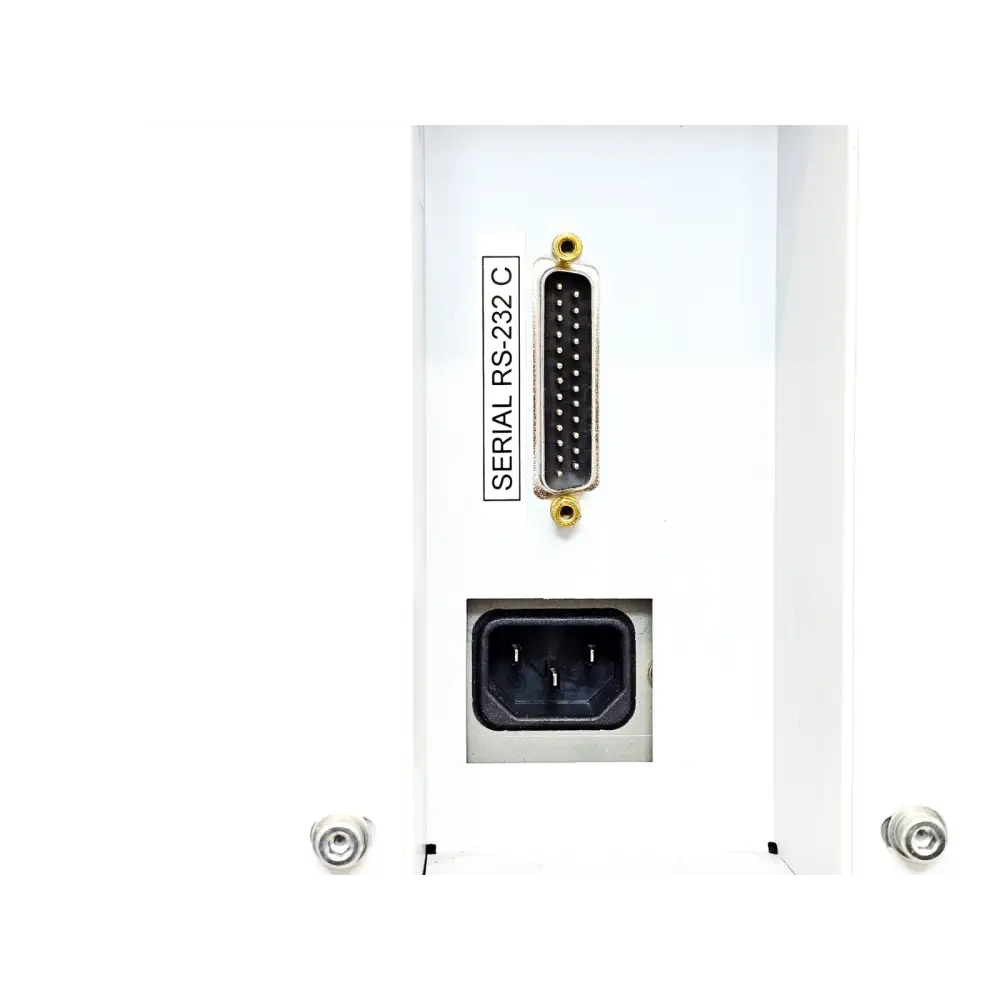 Varioskan Flash rear connectivity panel close-up showing RS-232 C serial connector and IEC mains socket