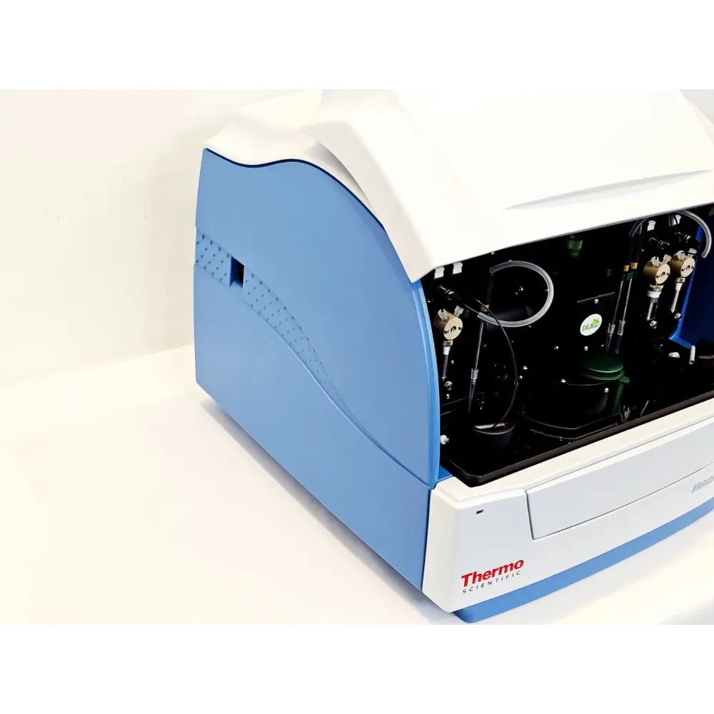 Thermo Scientific Varioskan Flash 3001 left-side angle view, lid open revealing internal optics chamber